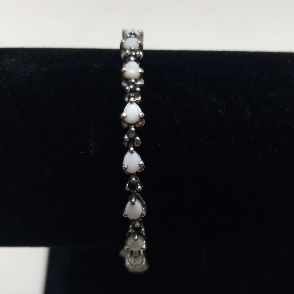Sterling Silver Bracelet with Opals and Blue Rhinestones - Picture 14 of 14